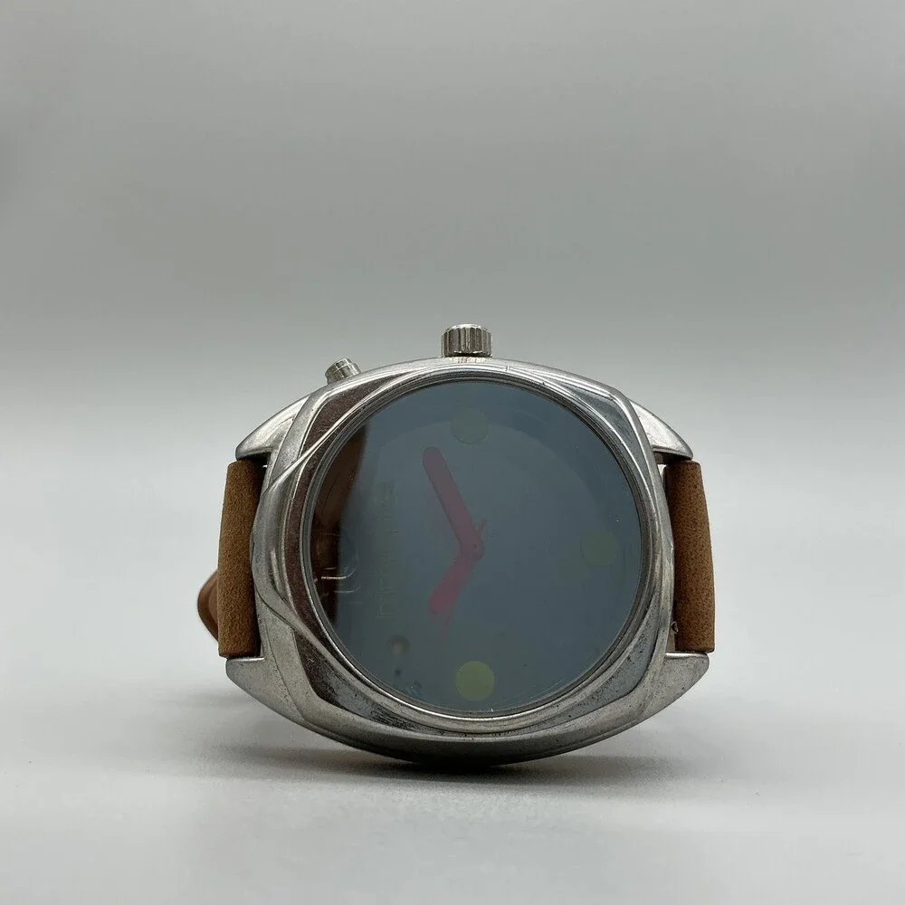 Can You Imagine Infinity Optics Mens Watch 44mm Silver Tone Leather New Battery